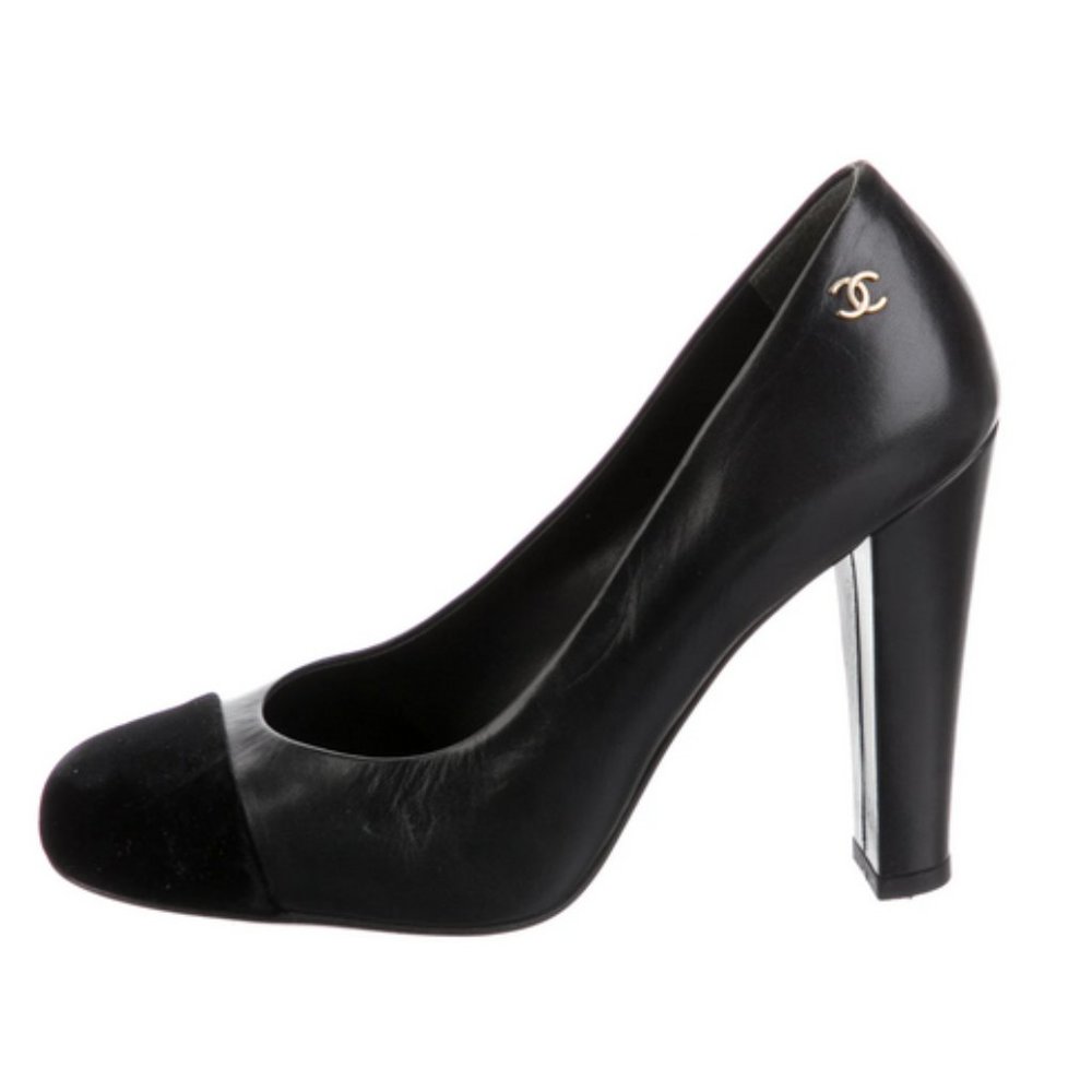 CHANEL - Black  Capstone Block Heel Pumps